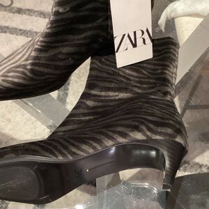 Zara Black and Green Zebra Ankle Boots